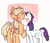 Size: 1000x850 | Tagged: safe, artist:cyberstarfox, applejack, rarity, earth pony, pony, unicorn, g4, blushing, cute, daaaaaaaaaaaw, eyes closed, female, freckles, heart, jackabetes, lesbian, mare, nuzzling, raised hoof, raribetes, ship:rarijack, shipping, smiling