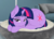 Size: 1893x1369 | Tagged: safe, artist:alcor, artist:slb94, twilight sparkle, pony, unicorn, g4, bed, bedroom eyes, behaving like a cat, cheek fluff, couch, cushion, cute, ear fluff, eyelashes, female, horn, irl, lidded eyes, looking at you, mare, photo, pillow, ponies in real life, prone, smiling, solo, twiabetes, twilight cat, unicorn twilight
