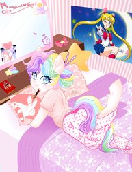 Size: 2550x3300 | Tagged: safe, artist:taligintou, oc, oc only, oc:pastel usagi, anthro, commission, female, high res, mare, pastel, rainbow, sailor moon (series), solo, stars