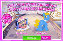 Size: 1036x686 | Tagged: safe, gameloft, perfect pace, earth pony, pony, g4, advertisement, costs real money, introduction card, male, sale, stallion