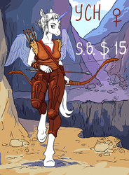 Size: 700x950 | Tagged: safe, artist:adeptus-monitus, oc, oc only, alicorn, anthro, unguligrade anthro, advertisement, archer, arrow, barbarian, bow (weapon), bow and arrow, commission, mountain, solo, unshorn fetlocks, weapon, ych example, your character here