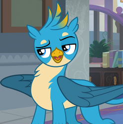 Size: 1066x1080 | Tagged: safe, screencap, gallus, griffon, g4, school daze, book, brat, male, raised eyebrow, smug, solo