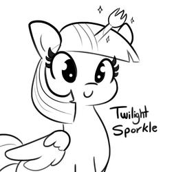 Size: 1650x1650 | Tagged: safe, artist:tjpones, twilight sparkle, alicorn, pony, c:, cute, female, lineart, looking at you, mare, monochrome, pun, simple background, smiling, solo, sparkles, spork, text, twiabetes, twilight sparkle (alicorn), twilight sporkle, visual pun, wat, white background