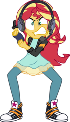 Size: 3671x6359 | Tagged: safe, artist:curvesandlines, sunset shimmer, equestria girls, equestria girls series, g4, game stream, spoiler:eqg series (season 2), absurd resolution, angry, controller, converse, female, headphones, joystick, shoes, simple background, sneakers, solo, transparent background, vector