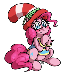 Size: 1500x1687 | Tagged: safe, artist:alittleofsomething, pinkie pie, earth pony, pony, g4, blushing, clothes, dr. seuss, female, hat, shutter shades, simple background, solo, sunglasses, the cat in the hat, transparent background