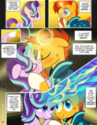 Size: 1275x1650 | Tagged: safe, artist:dsana, starlight glimmer, sunburst, pony, unicorn, comic:the shadow shard, g4, >:), blushing, comic, eyes closed, female, kissing, levitation, magic, magic aura, male, ship:starburst, shipping, smiling, smirk, straight, telekinesis