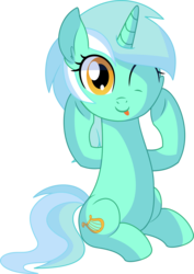 Size: 5395x7630 | Tagged: safe, artist:cyanlightning, lyra heartstrings, pony, unicorn, g4, .svg available, :p, absurd resolution, cute, ear fluff, female, lyrabetes, mare, one eye closed, silly, silly pony, simple background, sitting, smiling, solo, squishy cheeks, tongue out, transparent background, vector, wink