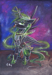 Size: 2057x2916 | Tagged: safe, artist:lailyren, oc, oc only, oc:night shadow, pony, armor, high res, solo, traditional art