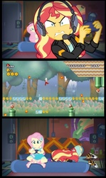 Size: 575x968 | Tagged: safe, edit, edited screencap, screencap, fluttershy, sunset shimmer, equestria girls, g4, game stream, my little pony equestria girls: better together, converse, face down ass up, gamer sunset, male, mario, meme, new super mario bros. wii, psycho gamer sunset, shoes, sunset shimmer frustrated at game, tell me what you need