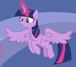 Size: 899x796 | Tagged: safe, screencap, twilight sparkle, alicorn, pony, g4, my little pony best gift ever, cropped, female, flying, glowing horn, horn, spread wings, twilight sparkle (alicorn), wings