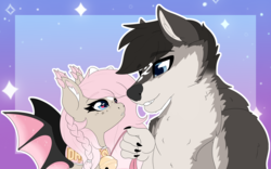 Size: 4500x2800 | Tagged: safe, artist:pastel-pony-princess, oc, oc:tiramisu, bat pony, pony, anthro, anthro oc, anthro with ponies, collar, leash, pet play