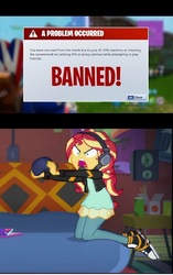 Size: 480x765 | Tagged: safe, edit, screencap, sunset shimmer, equestria girls, g4, game stream, my little pony equestria girls: better together, banned, converse, error message, fortnite, gamer sunset, meme, psycho gamer sunset, shimmercode, shoes, sunset shimmer frustrated at game, this will end in a broken tv, this will end in death