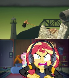 Size: 1280x1440 | Tagged: safe, edit, screencap, fluttershy, sunset shimmer, equestria girls, equestria girls series, g4, game stream, spoiler:eqg series (season 2), angry, gamer sunset, getting over it, meme, psycho gamer sunset, shimmercode, sunset shimmer frustrated at game, tell me what you need