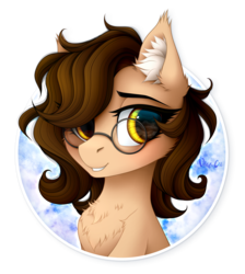 Size: 2600x2900 | Tagged: dead source, safe, artist:vird-gi, oc, oc only, oc:tery, earth pony, pony, chest fluff, commission, ear fluff, glasses, hair over one eye, high res, looking at you, messy mane, simple background, smiling, solo, transparent background