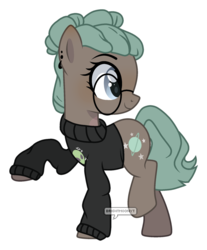 Size: 1280x1543 | Tagged: safe, artist:jxst-roch, oc, oc only, oc:eliza, earth pony, pony, clothes, ear piercing, female, glasses, looking back, mare, piercing, raised hoof, simple background, solo, sweater, transparent background