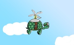 Size: 1280x782 | Tagged: safe, artist:greatveiledbear, tank, tortoise, g4, cloud, flying, male, sky, solo
