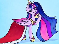 Size: 2048x1536 | Tagged: safe, artist:incendiarymoth, twilight sparkle, alicorn, pony, g4, colored wings, colored wingtips, crown, female, jewelry, mantle, mare, regalia, solo, twilight sparkle (alicorn)