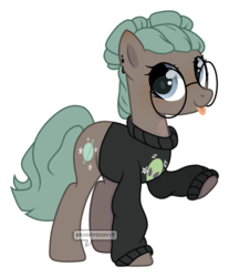 Size: 1280x1545 | Tagged: safe, artist:anisa-mlp222, artist:jxst-roch, oc, oc only, oc:eliza, earth pony, pony, base used, clothes, ear piercing, female, glasses, looking at you, mare, piercing, raised hoof, simple background, solo, sweater, tongue out, transparent background