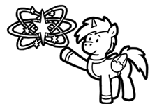 Size: 225x150 | Tagged: safe, artist:crazyperson, alicorn, pony, fallout equestria, fallout equestria: commonwealth, black and white, clothes, fanfic art, generic pony, grayscale, jumpsuit, monochrome, picture for breezies, raised hoof, simple background, solo, transparent background, vault suit