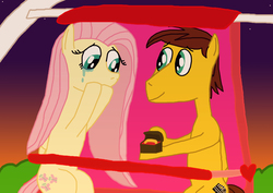 Size: 3162x2244 | Tagged: safe, artist:sb1991, fluttershy, oc, oc:film reel, pegasus, pony, g4, bracelet, crying, engagement, fanfic art, ferris wheel, hearts and hooves day, high res, holiday, jewelry, marriage proposal, sunset, tears of joy, valentine's day