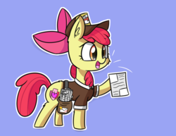 Size: 2485x1923 | Tagged: safe, alternate version, artist:artiks, apple bloom, earth pony, pony, g4, apple bloom's bow, bag, bow, exploitable, female, hair bow, hat, mailmare, mailmare hat, mare, newspaper, solo, template