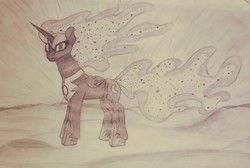 Size: 885x595 | Tagged: safe, artist:chancemccoy, nightmare moon, pony, g4, female, moon, outerspace, solo, sun