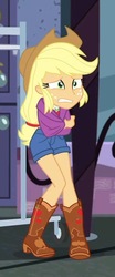 Size: 368x885 | Tagged: safe, screencap, applejack, equestria girls, equestria girls series, g4, street chic, spoiler:eqg series (season 2), cold, cropped, female, freezing, shivering, solo, wrapped up