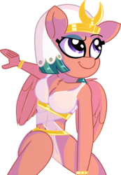 Size: 1344x1944 | Tagged: safe, artist:pastelhorses, somnambula, anthro, g4, bare shoulders, breasts, chest fluff, cleavage, cleavage fluff, cute, female, simple background, solo, somnambetes, transparent background, wing fluff