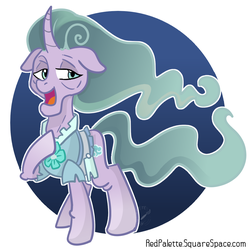 Size: 1074x1080 | Tagged: safe, artist:redpalette, mistmane, pony, unicorn, g4, bust, clothes, curved horn, ethereal mane, female, hoof on chest, horn, mare, open mouth, portrait, smiling, solo