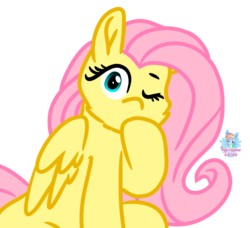 Size: 1196x1091 | Tagged: safe, artist:rainbow eevee, fluttershy, pegasus, pony, g4, cute, female, hooves, one eye closed, simple background, solo, transparent background, wink