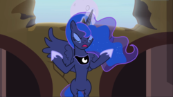 Size: 1667x933 | Tagged: safe, screencap, princess luna, alicorn, pony, g4, princess twilight sparkle (episode), angry, belly, chestplate, concave belly, ethereal mane, eyes closed, eyeshadow, female, flashback, floating, flowing mane, glowing horn, hoof shoes, horn, jewelry, magic, makeup, mare, moon, moon work, open mouth, raised hooves, raising the moon, regalia, sin of envy, sin of wrath, slender, solo, spread wings, starry mane, thin