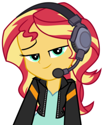 Size: 5009x6043 | Tagged: safe, artist:keronianniroro, sunset shimmer, equestria girls, g4, game stream, my little pony equestria girls: better together, absurd resolution, clothes, female, gamer sunset, headset, jacket, leather jacket, looking at you, simple background, smug, smugset shimmer, solo, transparent background, vector