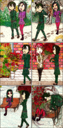Size: 1142x2314 | Tagged: safe, artist:meiyeezhu, aria blaze, roseluck, oc, oc:rónán o'brien, human, g4, abuse, alternate hairstyle, anime, annoying, ariabuse, assault, belt, bench, boots, bouquet, breakup, brick wall, clothes, comic, complaining, disappointed, eyeshadow, flower, flower shop, footprints, grin, hitting, holiday, humanized, makeup, money, nagging, old master q, pants, parody, pleated skirt, revenge, rose, sad, shoes, skirt, skirt lift, smiling, snow, socks, stockings, thigh highs, trenchcoat, unexpected, upset, upskirt, valentine's day, vest, wallet, winter, yelling