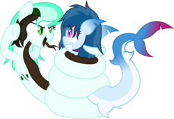 Size: 10180x6948 | Tagged: safe, artist:livehotsun, oc, oc only, oc:shannis blue, oc:wave mint choco, lamia, original species, pony, shark pony, absurd resolution, coils, constriction, female, forked tongue, simple background, transparent background, vector
