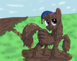 Size: 2000x1600 | Tagged: safe, artist:amateur-draw, twilight sparkle, pony, unicorn, g4, clothes, clothing damage, covered in mud, female, looking at you, mare, messy, mud, mud pony, muddy, raised hoof, school uniform, skirt, solo, story included, unicorn twilight, wet and messy