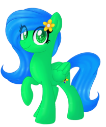 Size: 719x866 | Tagged: safe, artist:kimmyartmlp, oc, oc only, oc:crystal sketch harmony, pegasus, pony, female, flower, flower in hair, mare, raised hoof, simple background, solo, transparent background