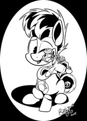 Size: 1288x1801 | Tagged: safe, artist:binkyt11, flutter pony, pony, black and white, chibi, clothes, crossover, grayscale, hoodie, hug, limbless, male, medibang paint, monochrome, murfy, phone drawing, ponified, rayman, squishy cheeks, stallion, ubisoft