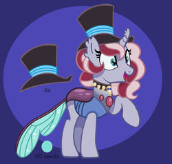 Size: 1280x1220 | Tagged: safe, artist:chaserofthelight99, oc, oc only, oc:lampyridae, changepony, hybrid, female, hat, interspecies offspring, offspring, parent:meadowbrook, parent:thorax, solo, top hat