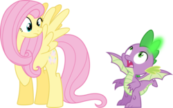 Size: 3103x1933 | Tagged: safe, artist:xhalesx, fluttershy, spike, dragon, pegasus, pony, g4, booty call, female, glowing cutie mark, high res, male, mare, simple background, transparent background, vector, winged spike, wings