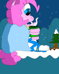 Size: 2000x2500 | Tagged: safe, artist:aswann12, pinkie pie, earth pony, anthro, g4, chocolate, food, high res, hot chocolate, ice, macro, male, mario, mariopie, snow, snowfall