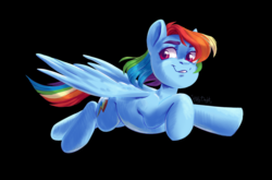 Size: 2916x1924 | Tagged: safe, artist:hollybright, rainbow dash, pegasus, pony, g4, female, flying, mare, smiling, solo