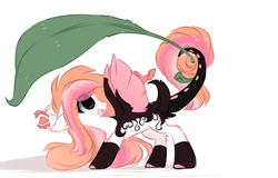 Size: 1389x891 | Tagged: safe, artist:php146, oc, oc only, oc:akilegna seyer, pegasus, pony, eye clipping through hair, female, leaf, mare, micro, simple background, solo, tail hold, white background
