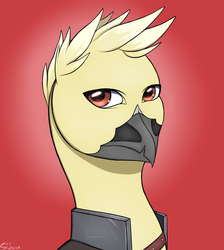 Size: 2073x2310 | Tagged: safe, artist:shkura2011, oc, oc only, griffon, bust, gradient background, high res, male, portrait, red background, simple background, solo