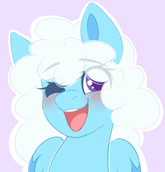 Size: 2247x2335 | Tagged: safe, artist:adostume, oc, oc only, oc:puddle puff, pegasus, pony, blushing, cute, female, high res, mare, ocbetes, one eye closed, smiling, solo, wink