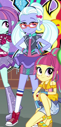 Size: 284x593 | Tagged: safe, screencap, sour sweet, sugarcoat, sunny flare, equestria girls, equestria girls specials, g4, my little pony equestria girls: dance magic, converse, cropped, crystal prep shadowbolts, graffiti, looking at you, offscreen character, shoes