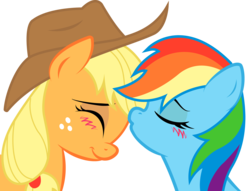 Size: 2324x1775 | Tagged: safe, artist:kennyklent, applejack, rainbow dash, earth pony, pegasus, pony, g4, blushing, duo, female, forehead kiss, high res, kissing, lesbian, mare, ship:appledash, shipping, simple background, transparent background