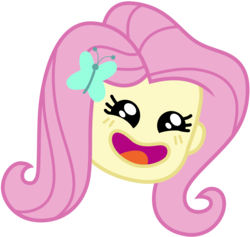 Size: 8024x7595 | Tagged: safe, artist:famousmari5, fluttershy, equestria girls, g4, game stream, my little pony equestria girls: better together, absurd resolution, emoji, female, happy, head only, open mouth, simple background, solo, transparent background, vector
