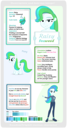 Size: 972x1836 | Tagged: safe, artist:randomtriples, derpibooru exclusive, oc, oc only, oc:raisy seaweed, pony, equestria girls, g4, clothes, description, female, implied lesbian, reference sheet, solo