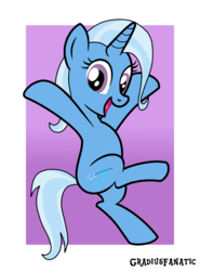 Size: 786x1062 | Tagged: safe, artist:gradiusfanatic, trixie, pony, unicorn, g4, female, looking at you, mare, open mouth, purple background, simple background, solo