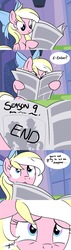 Size: 2310x8190 | Tagged: safe, artist:emberslament, oc, oc only, oc:bay breeze, pegasus, pony, g4, season 9, about to cry, bow, comic, dialogue, end of ponies, female, hair bow, mare, newspaper, offscreen character, sad, solo, talking to viewer